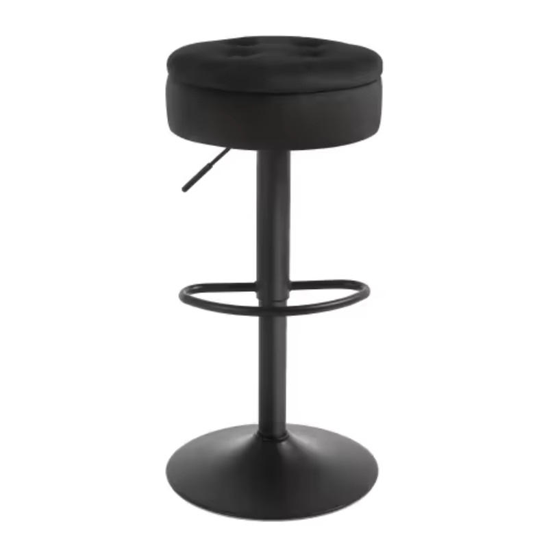 BARHOCKER 1er-Set Schwarz aus Samt drehbar höhenverstellbar mit Aufbewahrungsraum - Schwarz, Metall (39/79.5/39cm) - PANGIVO