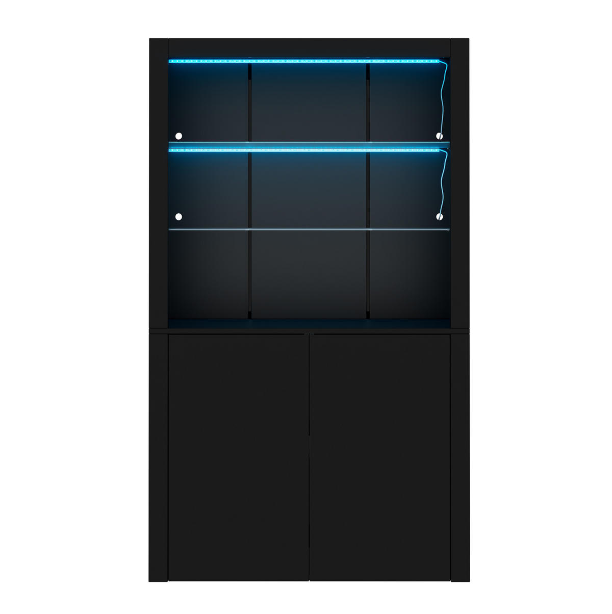 VITRINE mit LED 100 x 35 x 170 cm Hochglanz Schwarz - Schwarz, Glas (35/170/100cm) - Beauniv