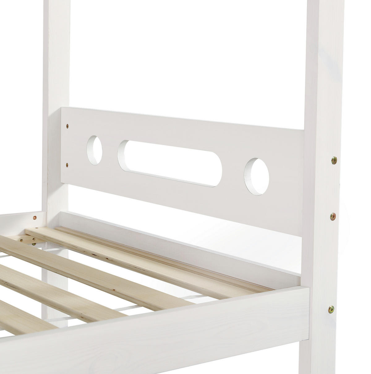 ETAGENBETT aus Kiefernholz und MDF 90x200 cm Weiß/Natur mit Schubladen, Regal und Fallschutzgitter - Weiß, Holzwerkstoff (90/200cm) - IVMEU