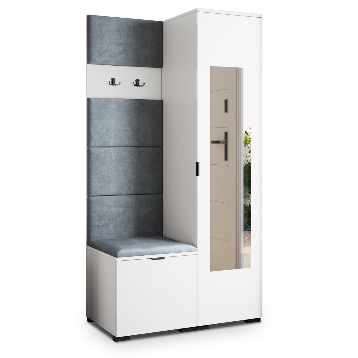 GARDEROBENSCHRANK VIRA 95/181/51 cm Modern Garderobe-Set Weiß - Weiß/Grau, Holzwerkstoff (95/181/51cm) - MASSENO