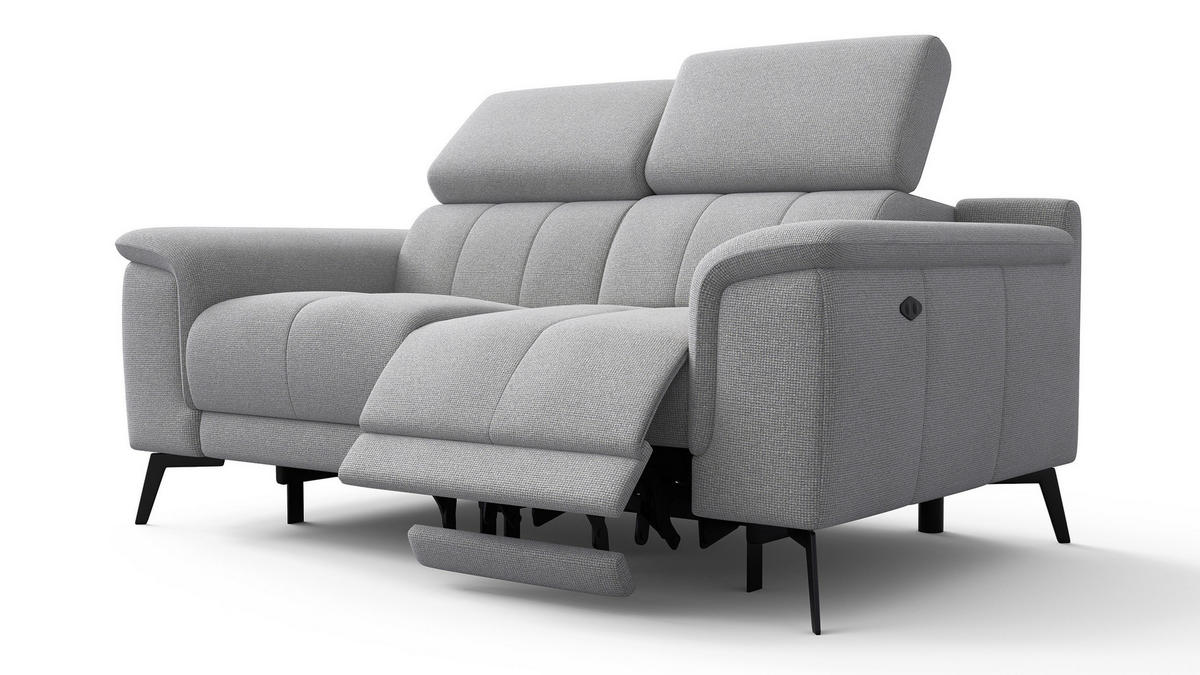 RELAXSOFA FIERO 2-Sitzer mit 2 Relaxfunktionen, silberfarben - Silberfarben/Schwarz, Holzwerkstoff/Textil (170/82/103cm) - Courtois Laville