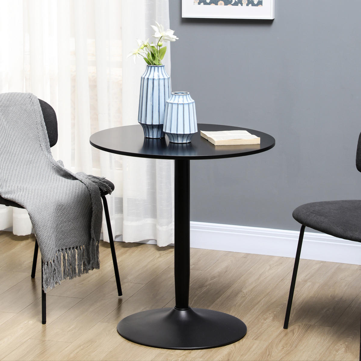 ESSTISCH Runder Küchentisch, Rutschfester Esszimmertisch für 2 Personen Schwarz - Schwarz, Holzwerkstoff/Metall (70/70/75cm) - HOMCOM