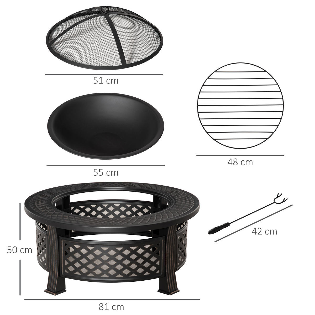 FEUERSCHALE, Stahl, Polyester, Schwarz - Schwarz, Kunststoff/Metall (81/50/81cm) - Outsunny