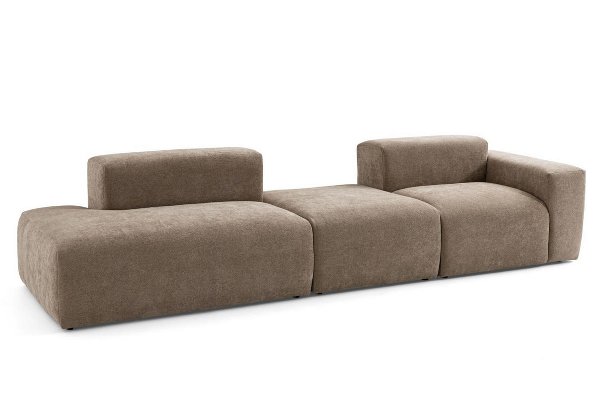 4-SITZER modulares Sofa HEAVEN SET 4 Links, Breite 335 cm Webstoff Braun - Schwarz/Braun, Holz/Kunststoff (335/71/102cm) - Muffo