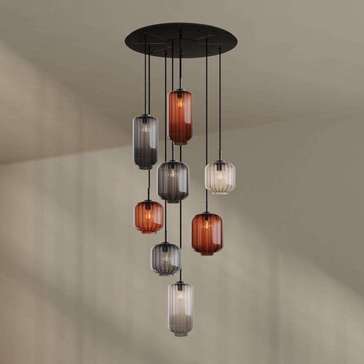 GALERIELEUCHTE Velo 8-flammig Mehrfarbig Ø 18/20/25cm - Multicolor/Schwarz, Glas (25/25/27cm) - s.luce