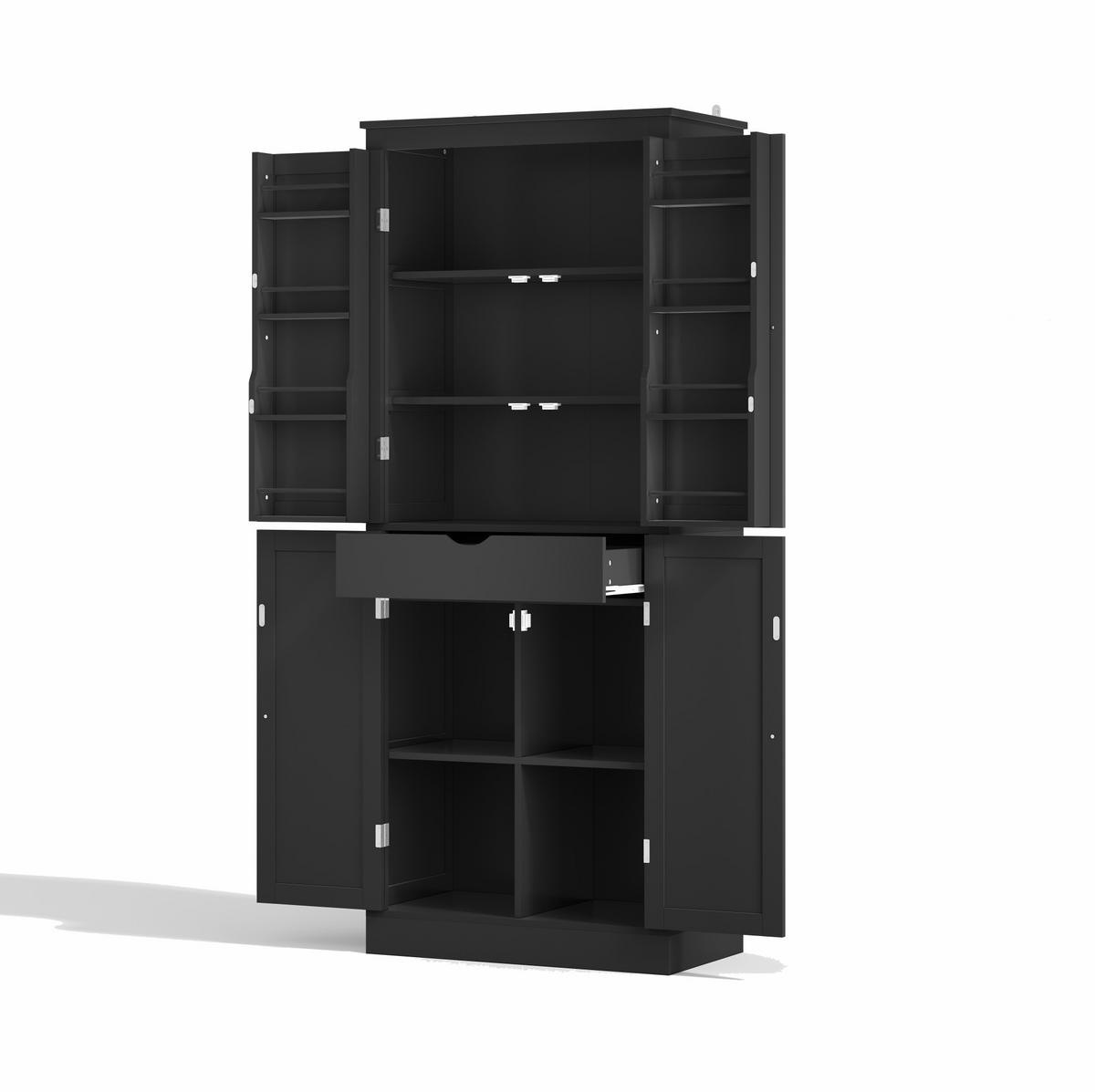 VYSOKÁ kuchyňská skříňka 75/40/182 cm s vnitřní zásuvkou a dveřními policemi, MDF, Černá - černá, kompozitní dřevo (75/180/40cm) - Redom
