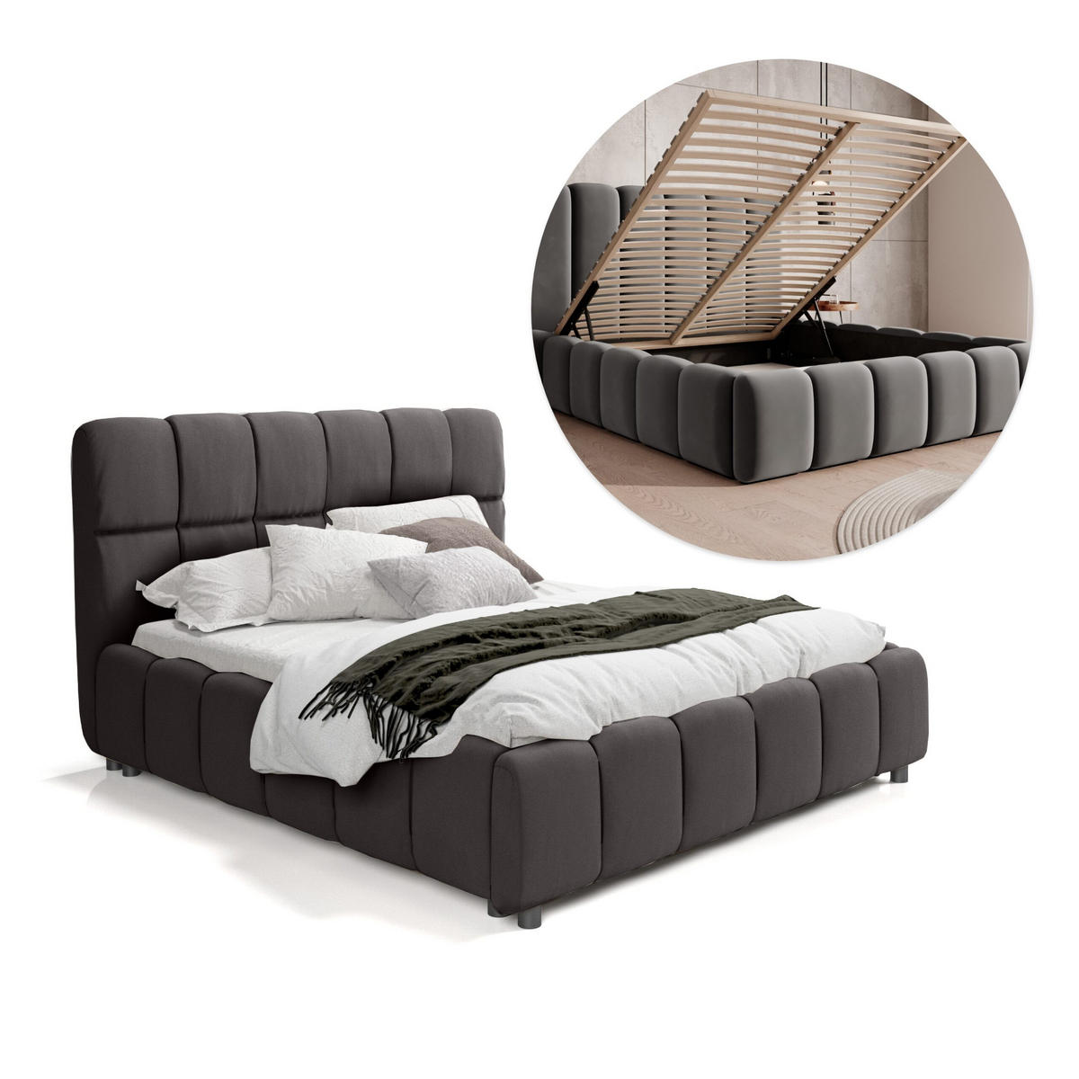 POLSTERBETT Egeris 160x200 cm, Dunkelgrau - Dunkelgrau, Textil (160/200cm) - Fedve