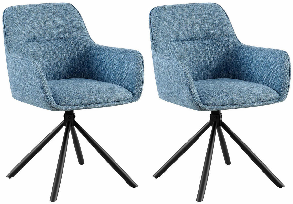 ARMLEHNENSTUHL 2er Set Stoff Blau - Blau/Schwarz, Textil/Metall (58/84/59cm) - CLP