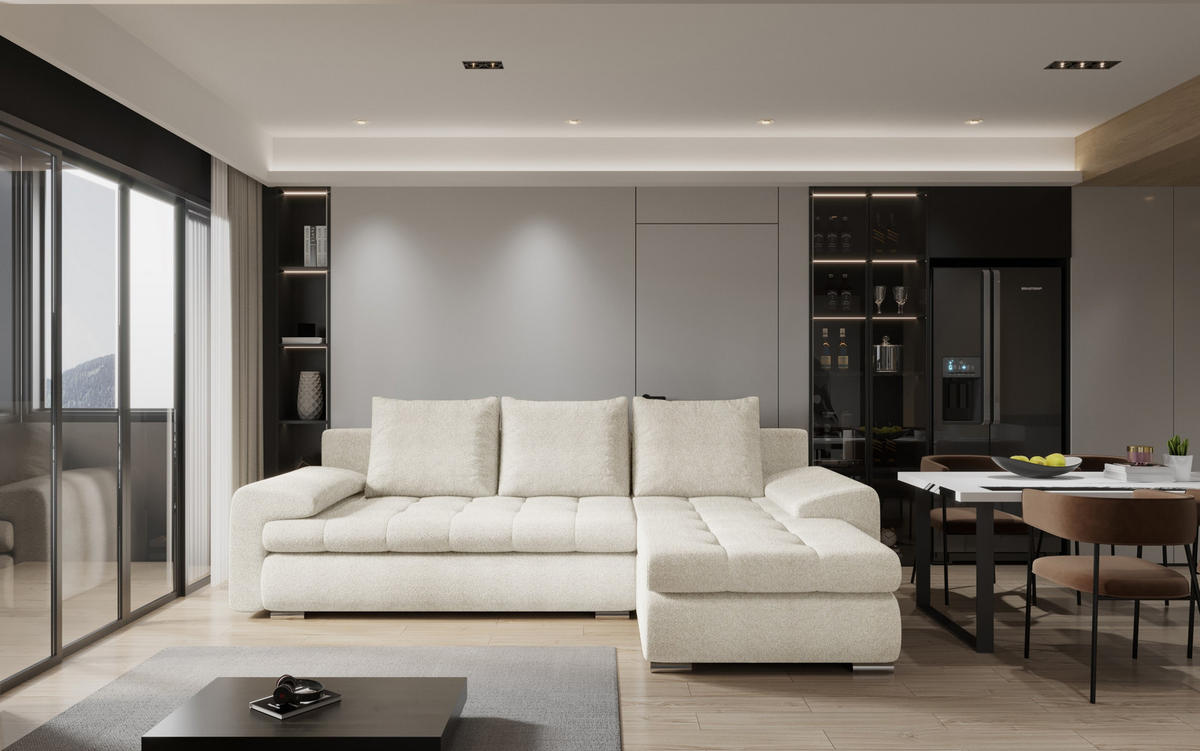 ECKSOFA TOMI Abriamo Ecru Rechts - Ecru, Holz (237/150cm) - Kaiser Möbel