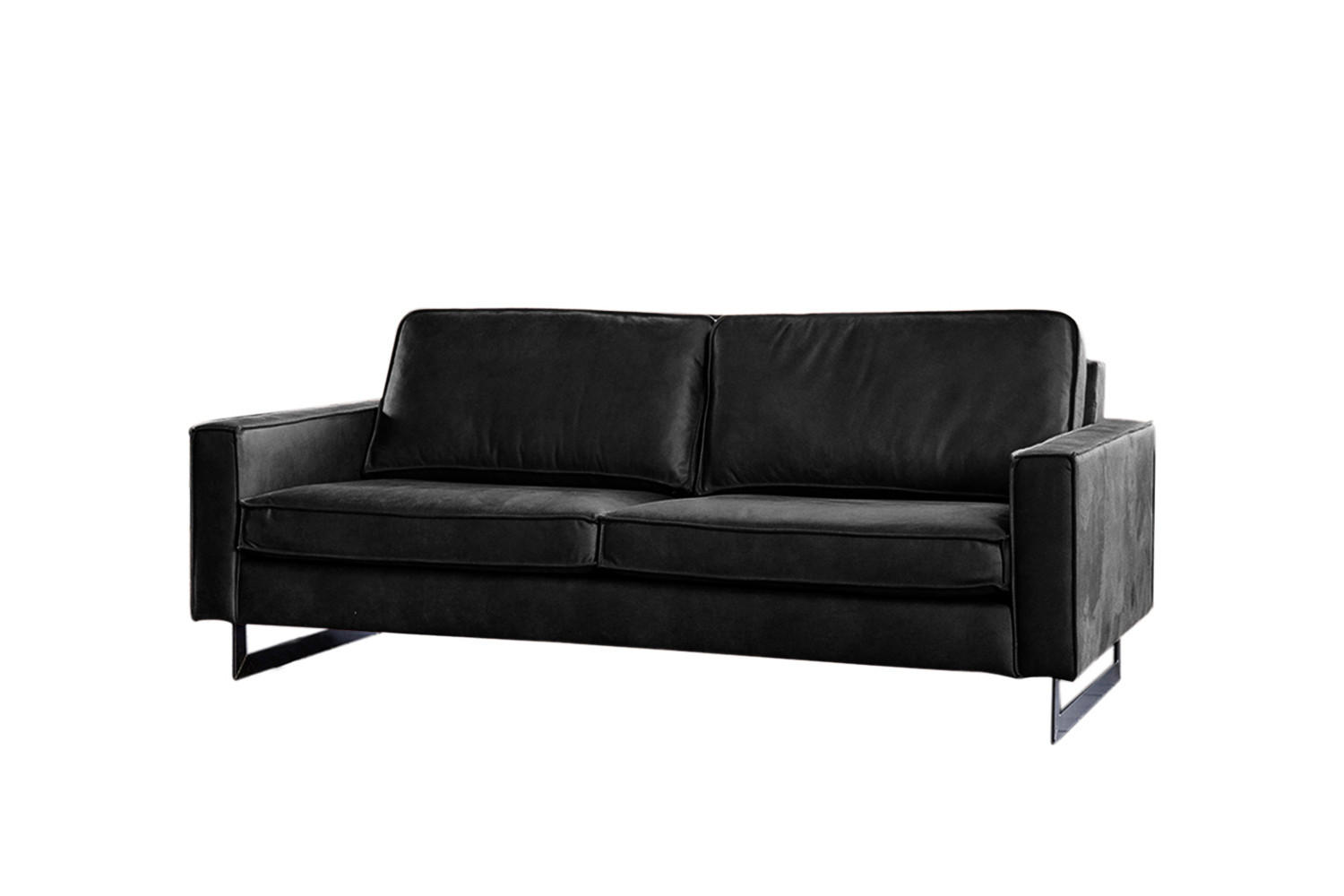 SOFA VILNIUS Schwarz Lederfaserstoff - Schwarz, Leder/Metall (166/85/99cm) - KAWOLA