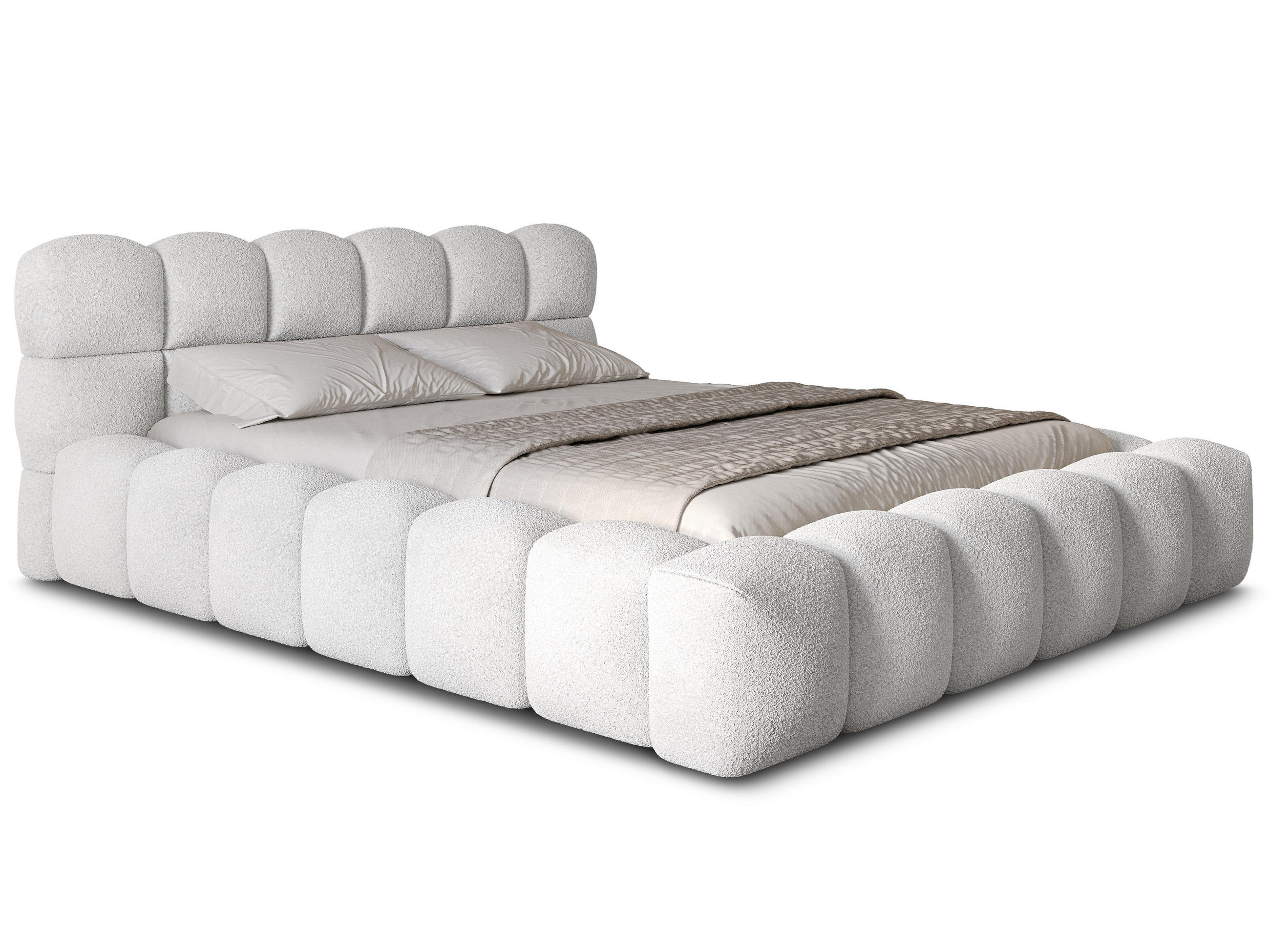 POLSTERBETT Mira 2 Off-White 180/200 cm Boucle mit Bettkasten - Weiß, Textil/Metall (180/200cm) - wonello