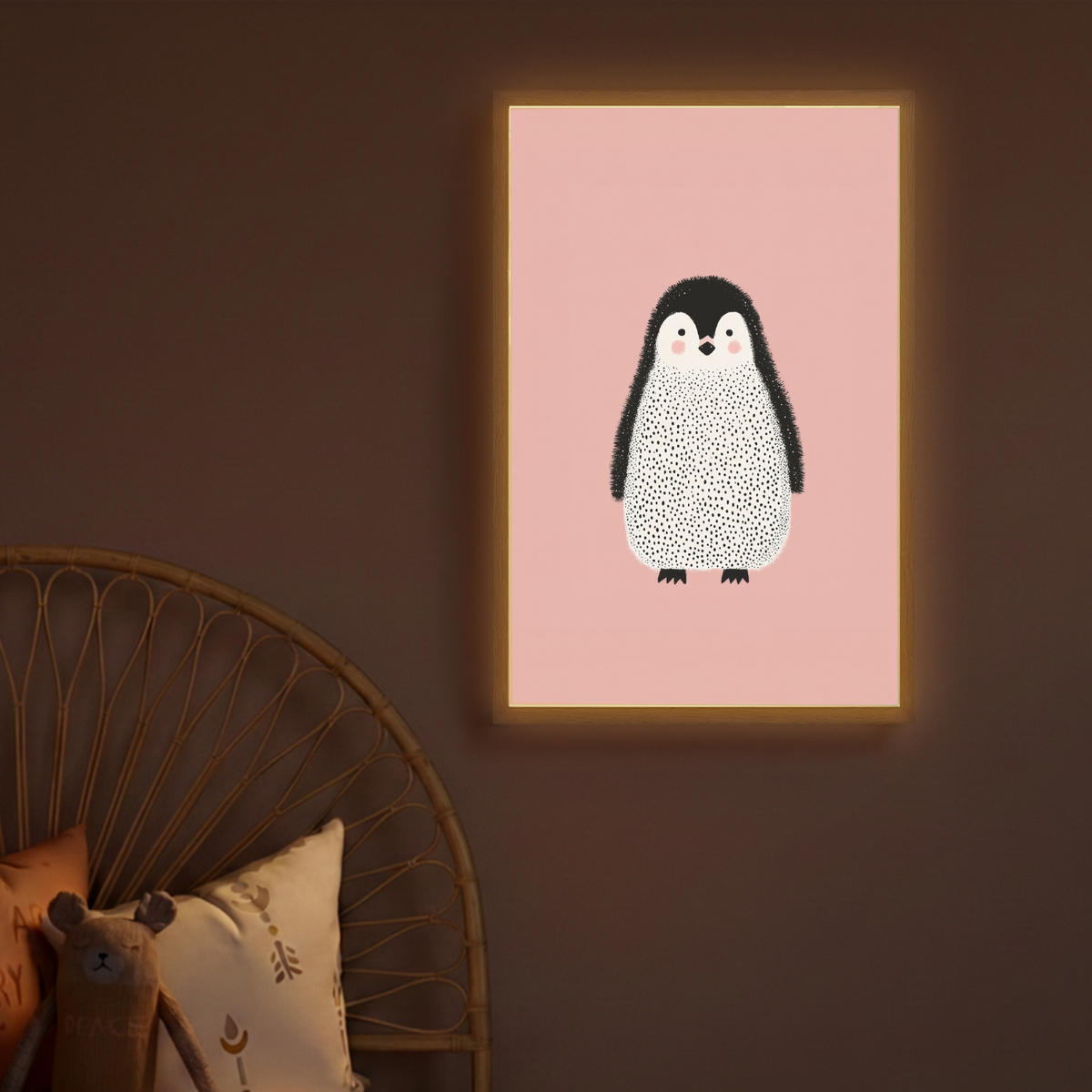 DOBÍJECÍ NOČNÍ LAMPIČKA Tučňák - Tečky - Minimalistický - Růžový 40x60 cm - růžová, kompozitní dřevo (8/40/60cm) - OnlyWow