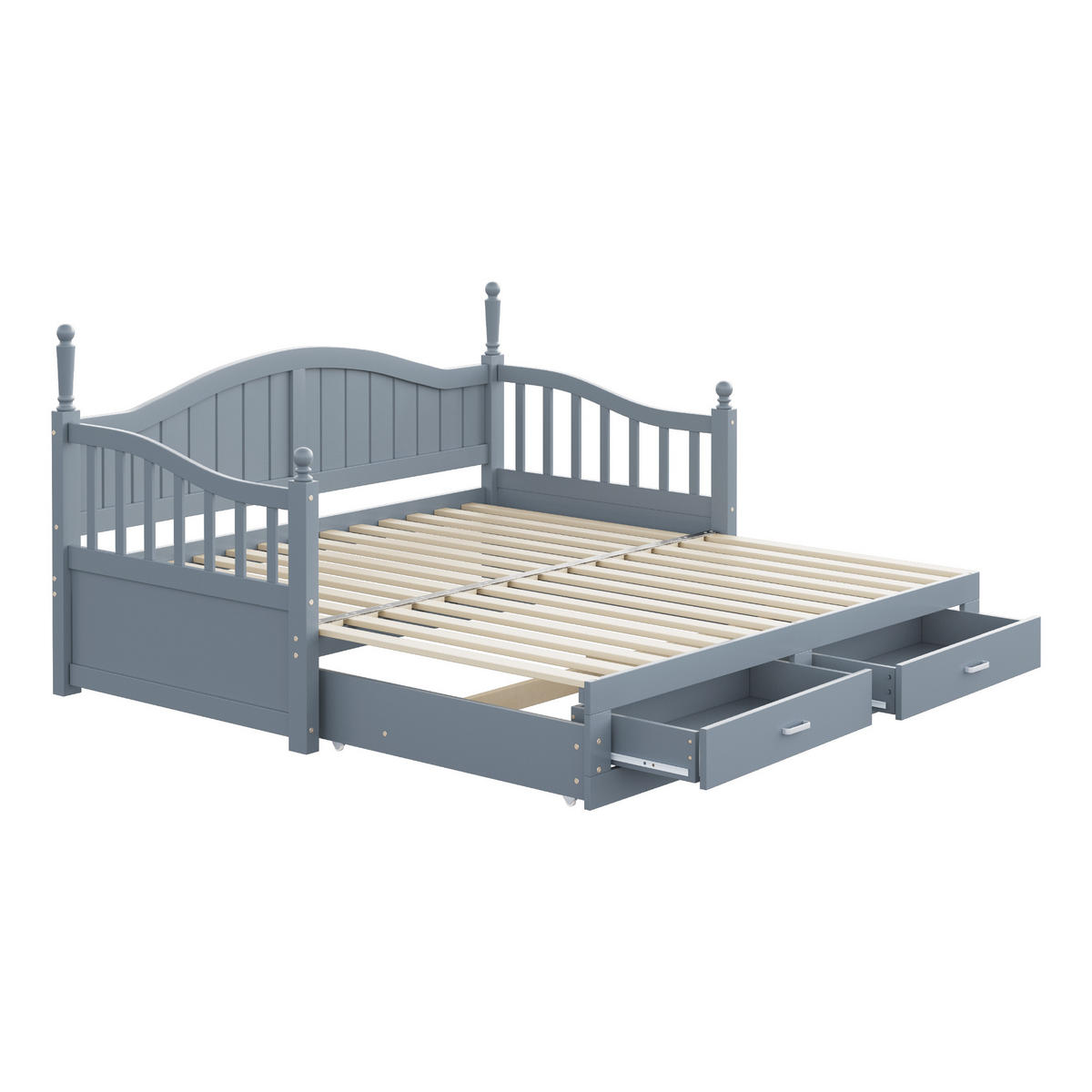 BETT Ausziehbar /190 cm Grau aus Kiefernholz mit Schubladen - Grau, Holzwerkstoff (90/190cm) - OKWISH