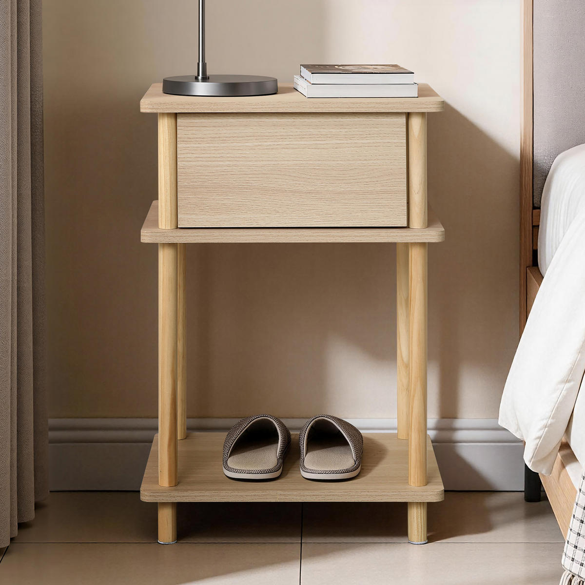 NACHTTISCH Holz mit Schublade | B40 x T35 x H60 cm - Naturfarben, Holz/Holzwerkstoff (40/60/30cm) - Hometopia