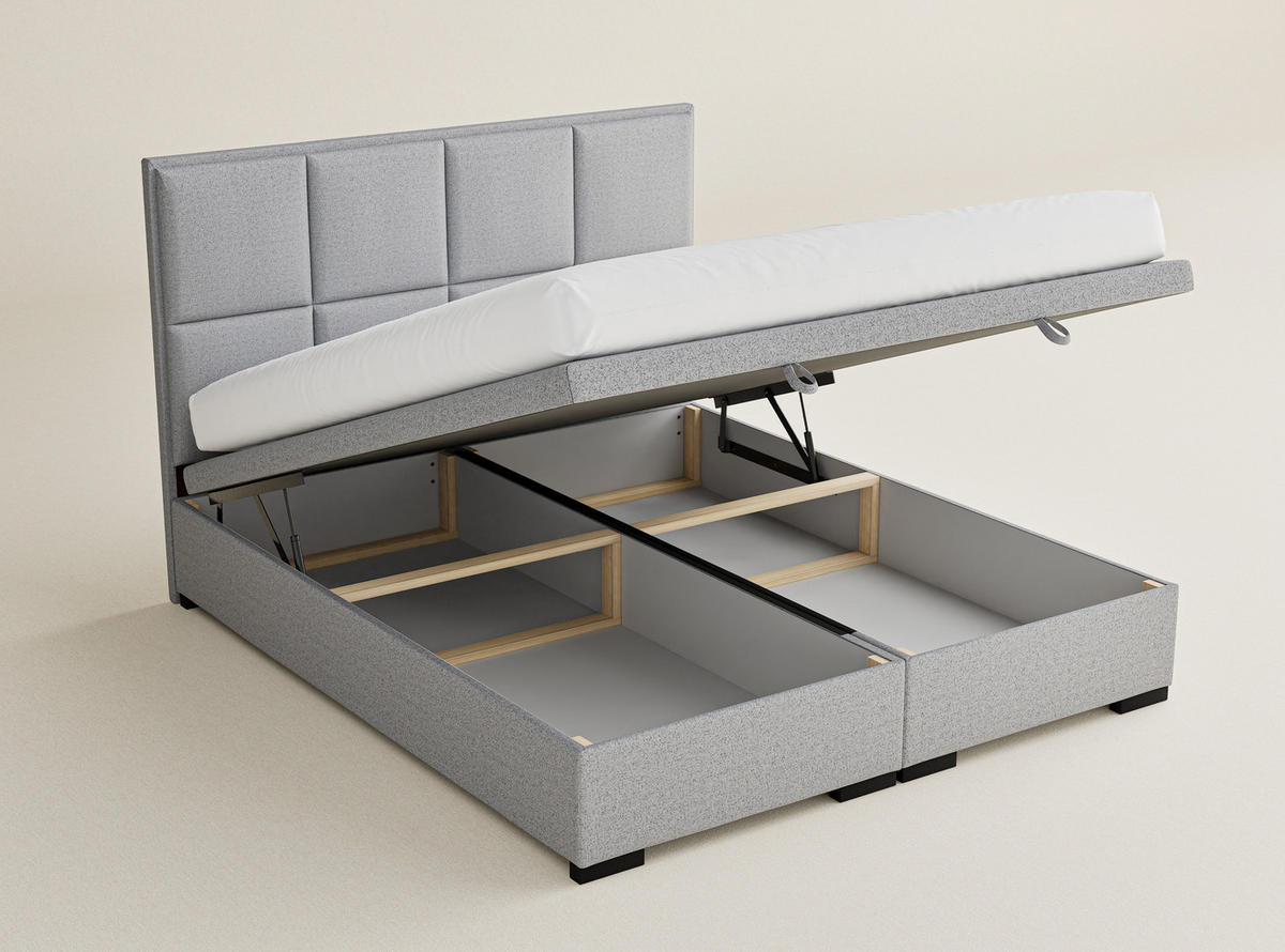 POLSTERBETT Fogo 180/200 cm, in Hellgrau, Bettkasten, gepolstertes Kopfteil - Hellgrau/Schwarz, Holz/Holzwerkstoff (180/200cm) - Maison de Reve