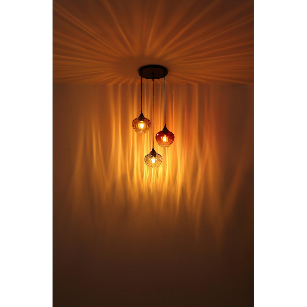 PENDELLEUCHTE Metall Glas Amber Rot Blau - Multicolor, Glas (45/45/150cm) - Globo Lighting