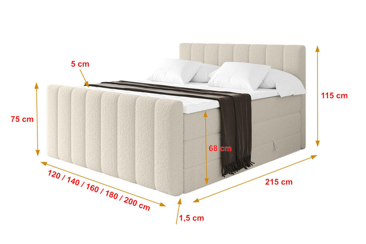 BOXSPRINGOVÁ POSTEL s matrací H3/H4 - OTTA-Z KING - 140x200 cm Béžová - písková barva, kompozitní dřevo (140/200cm) - ALTDECOR
