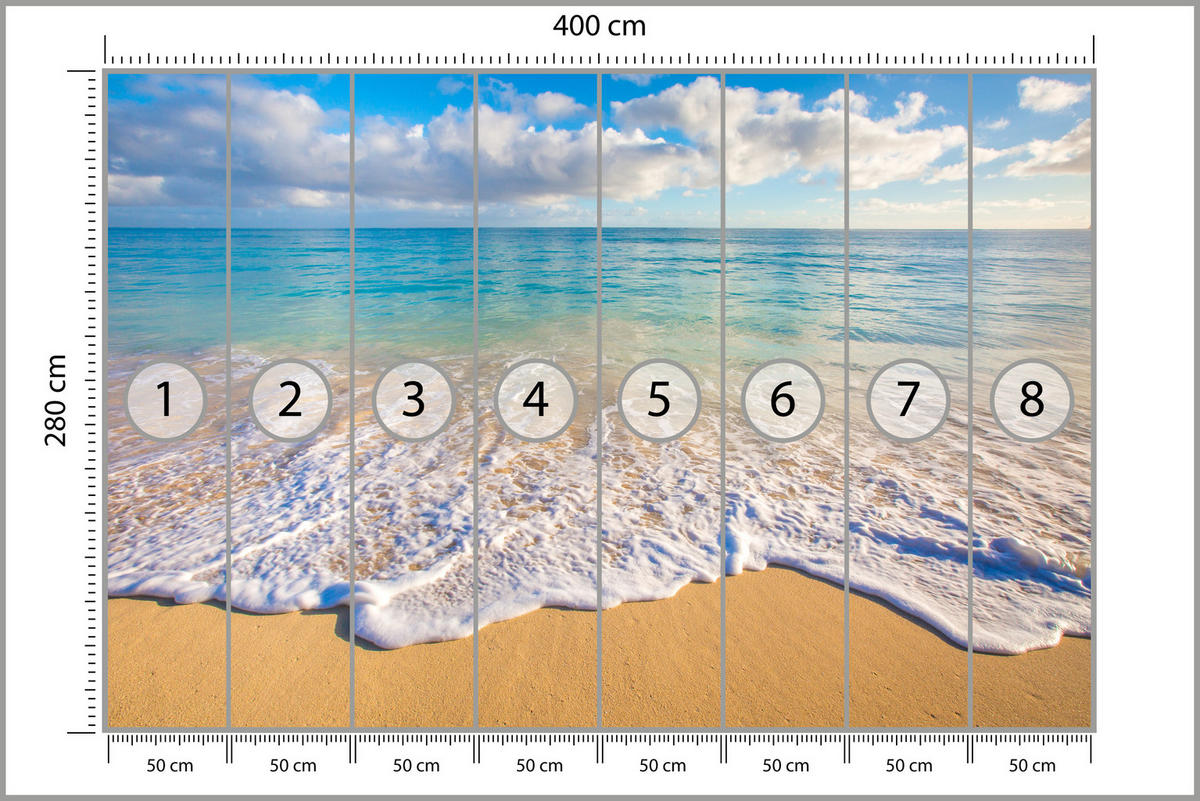 FOTOTAPETA Pre Obývaciu Izbu Tyrkysové More Vlny Zlatá Pláž 400 x 280 cm - hnedá/žltá, papier (400/280cm) - Muralo