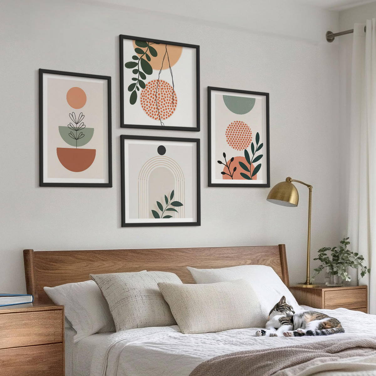 BILDER SET 4er Set - 50x50 cm & 40x60 cm Schwarzer Rahmen - Moderne Pflanzenmotive - Schwarz, Kunststoff (50/50cm) - TULUP
