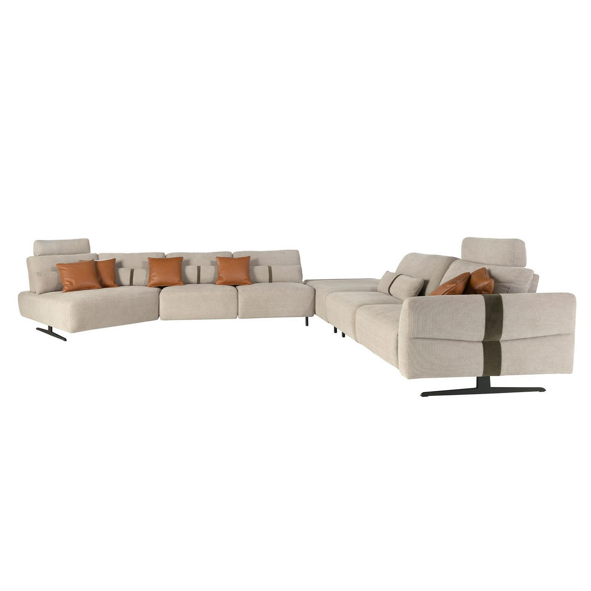 ECKSOFA Modulares Relax-Sofa mit Chaiselongue rechts, Stoff in Sandfarbe 500/305/87 cm - Sandfarben/Schwarz, Textil (500/87/305cm) - ANGEL CERDA