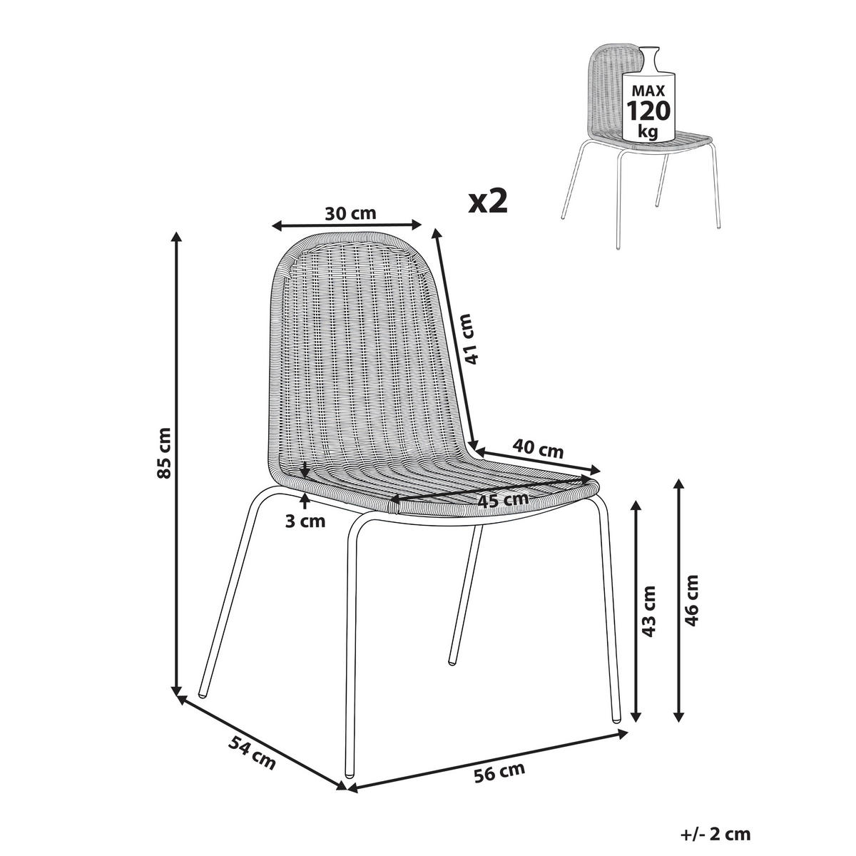 ESSZIMMERSTUHL 2er-Set Rattan Dunkelbraun Roxton - Dunkelbraun, Naturmaterialien (56/85/54cm) - Beliani