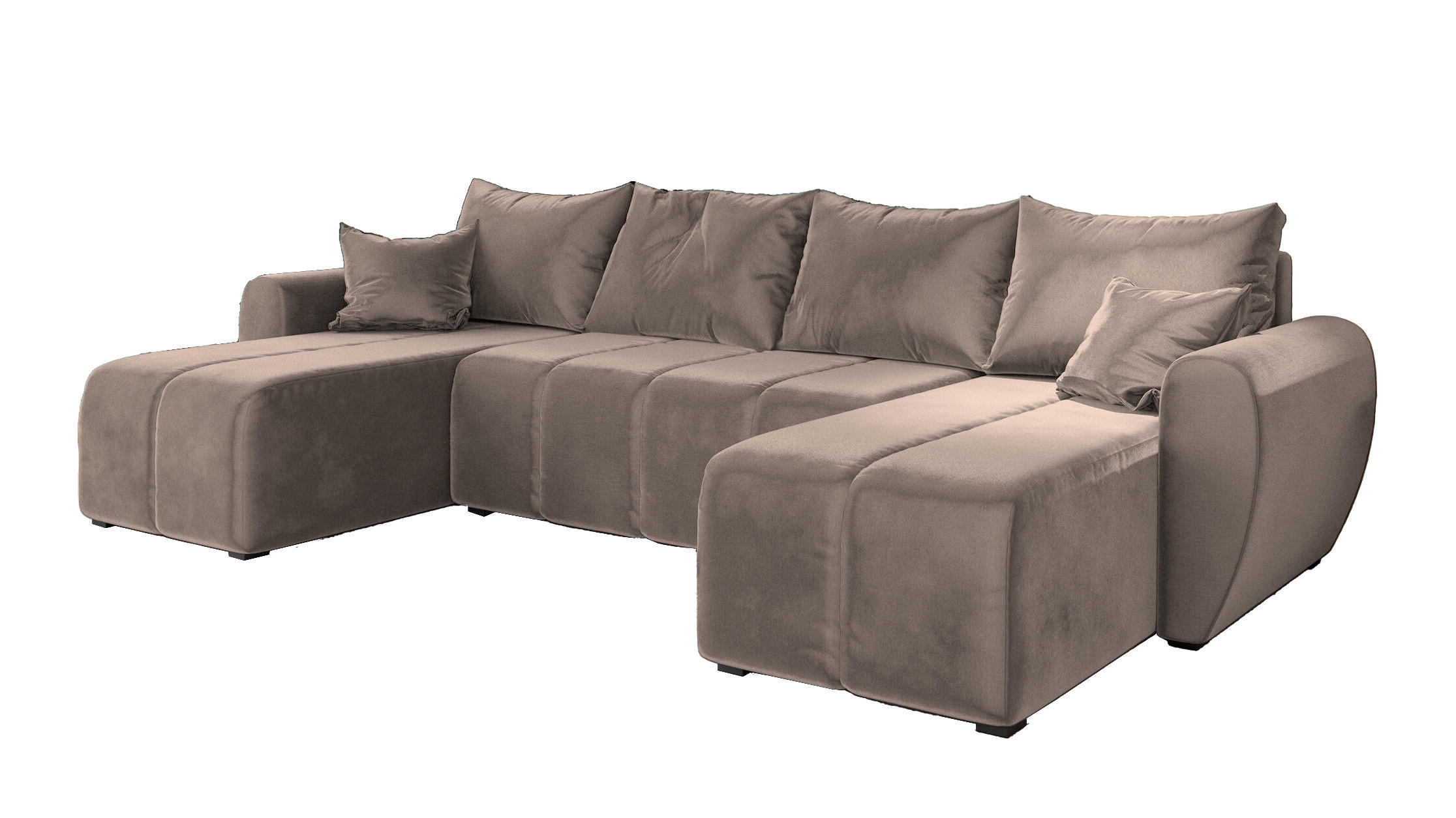 WOHNLANDSCHAFT MADISON U Beige Plüsch-Stoff mit Schlaffunktion - Beige, Holz (311/82/145cm) - MASSENO