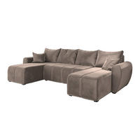 WOHNLANDSCHAFT MADISON U Beige Plüsch-Stoff mit Schlaffunktion - Beige, Holz (311/82/145cm) - MASSENO