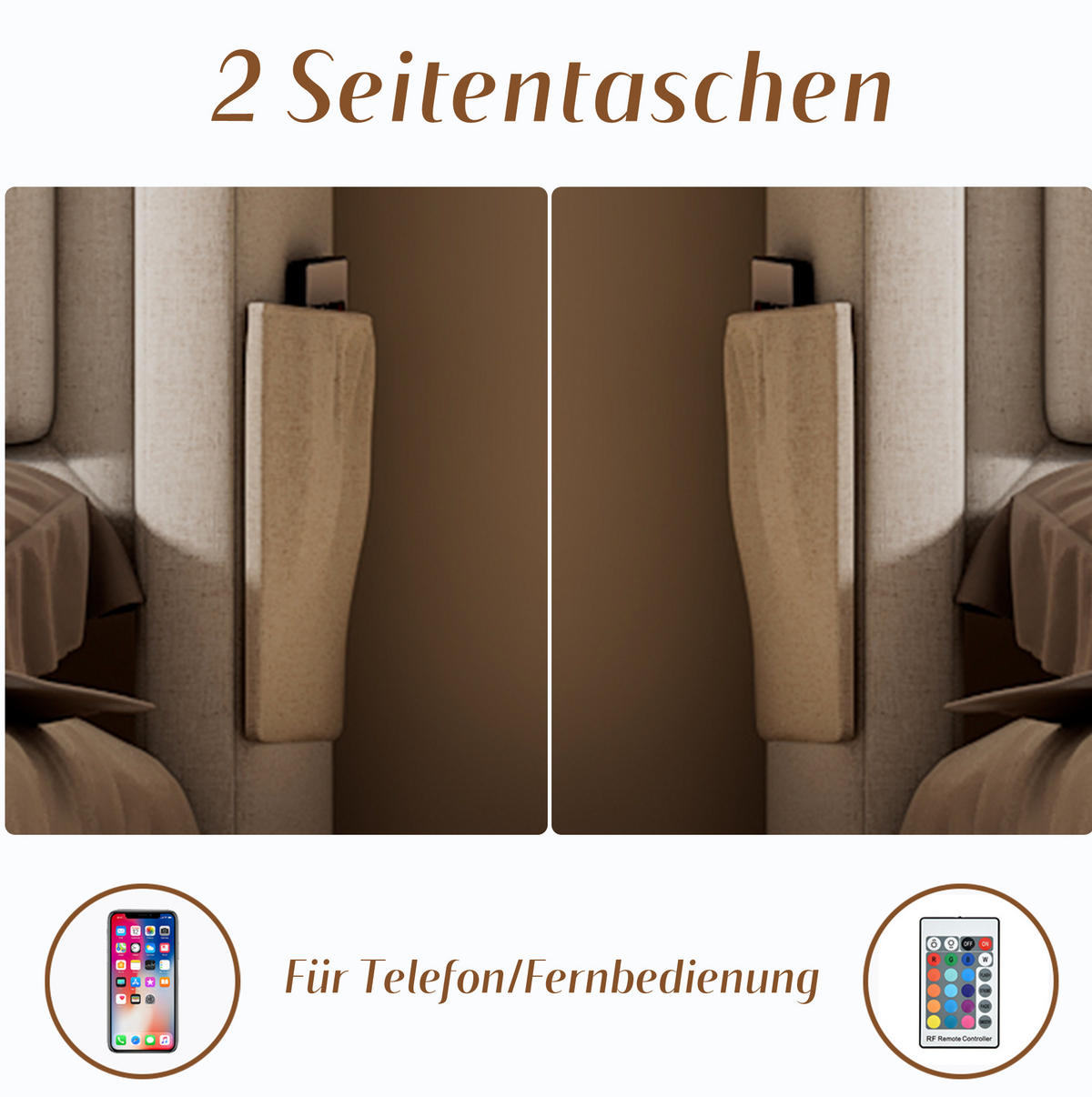 POLSTERBETT 160/200 cm Beige aus Baumwoll-Leinen mit LED und Bettkasten - Beige, Textil (160/200cm) - OKMYHOME