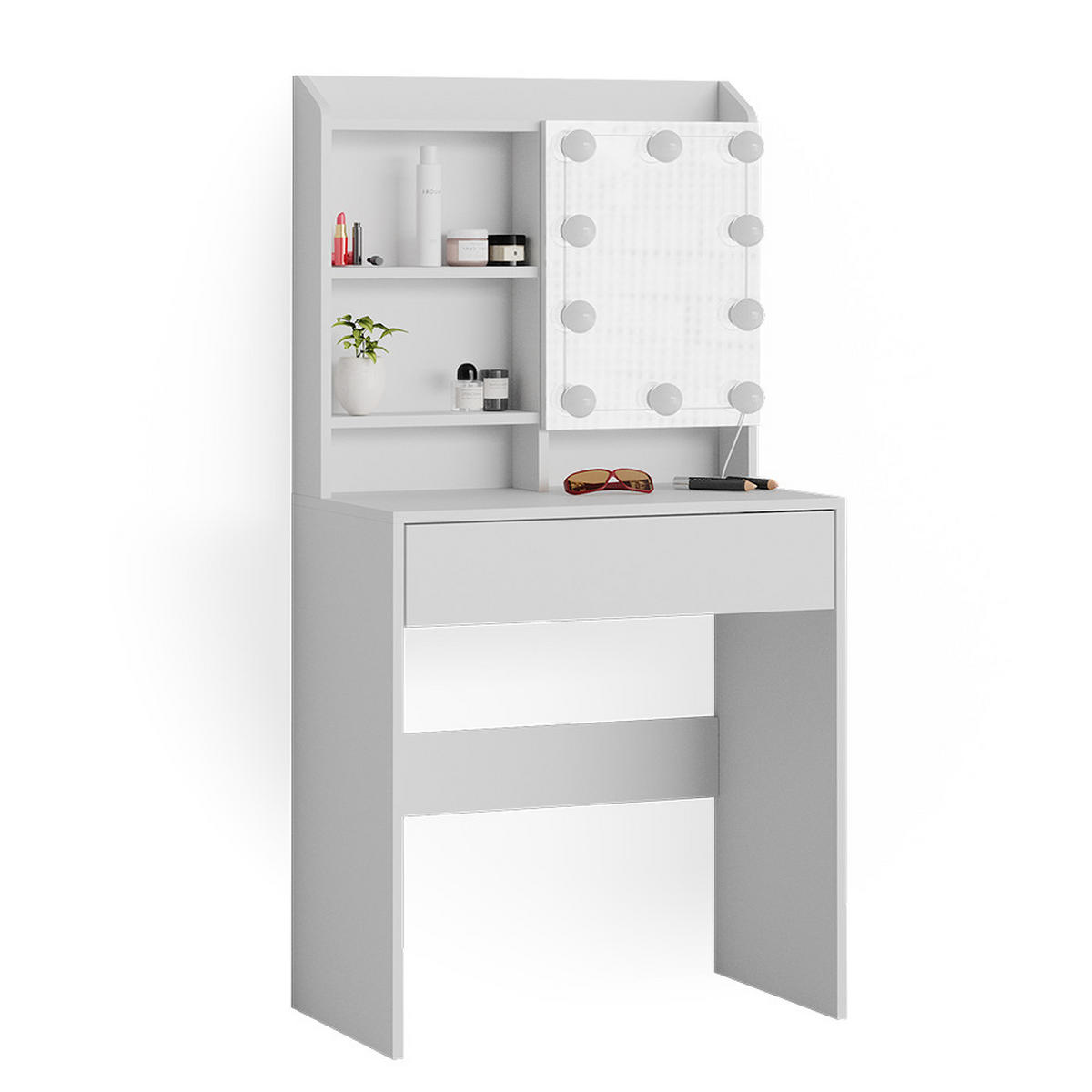 SCHMINKTISCH Laura Weiß 70 cm mit LED Beleuchtung - Weiß, Holzwerkstoff (70/136/40cm) - Vicco