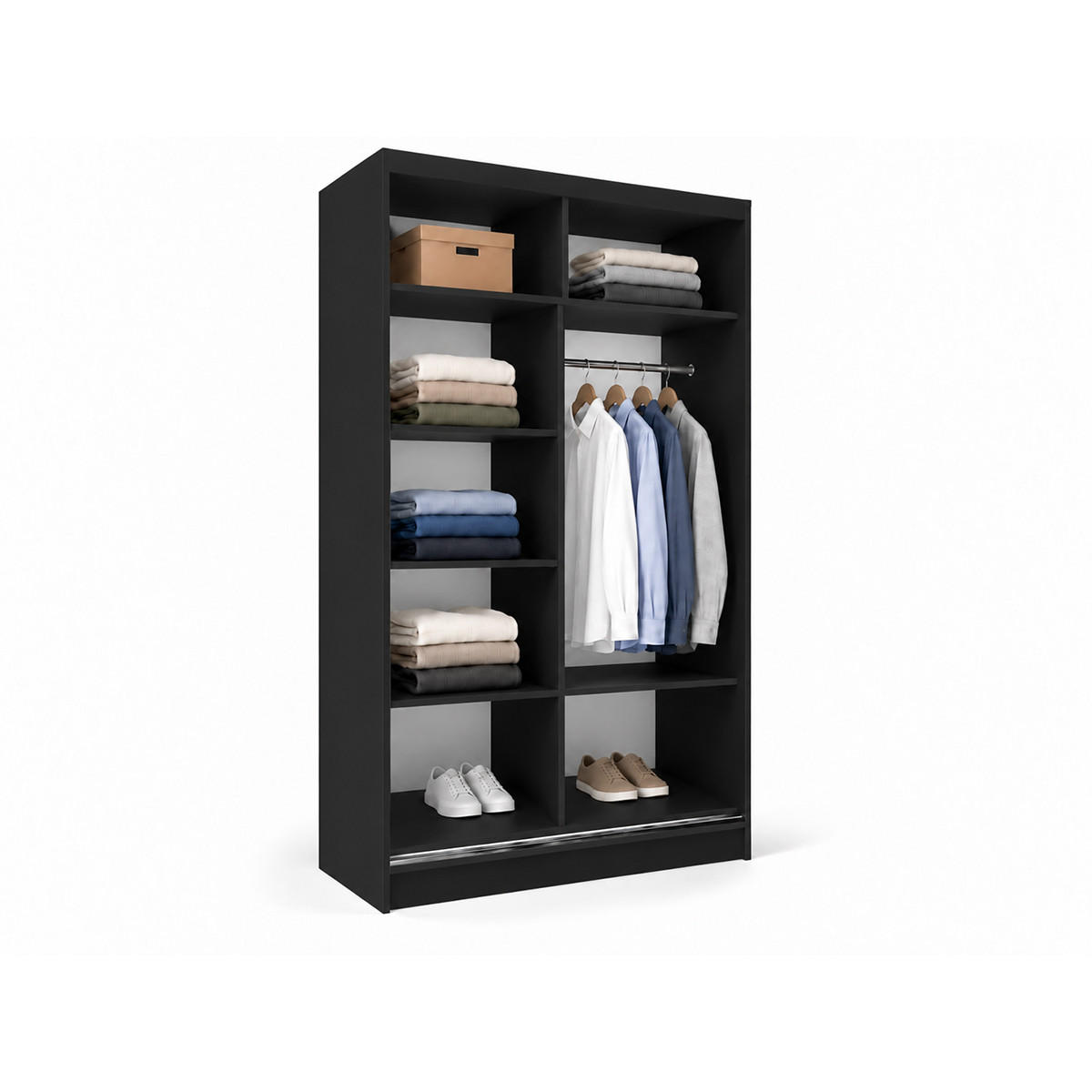 KLEIDERSCHRANK Lumil 120 cm Schwarz Spiegel Griffe silber - Schwarz, Holzwerkstoff (120/216/61cm) - KS Home Concept
