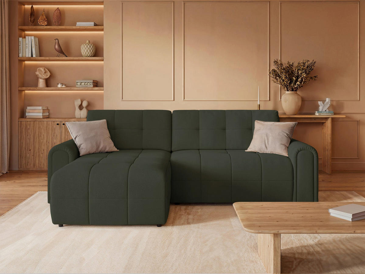 ECKSOFA Simolla Olivgrün links - Schwarz/Olivgrün, Kunststoff/Textil (268/180cm) - Selsey