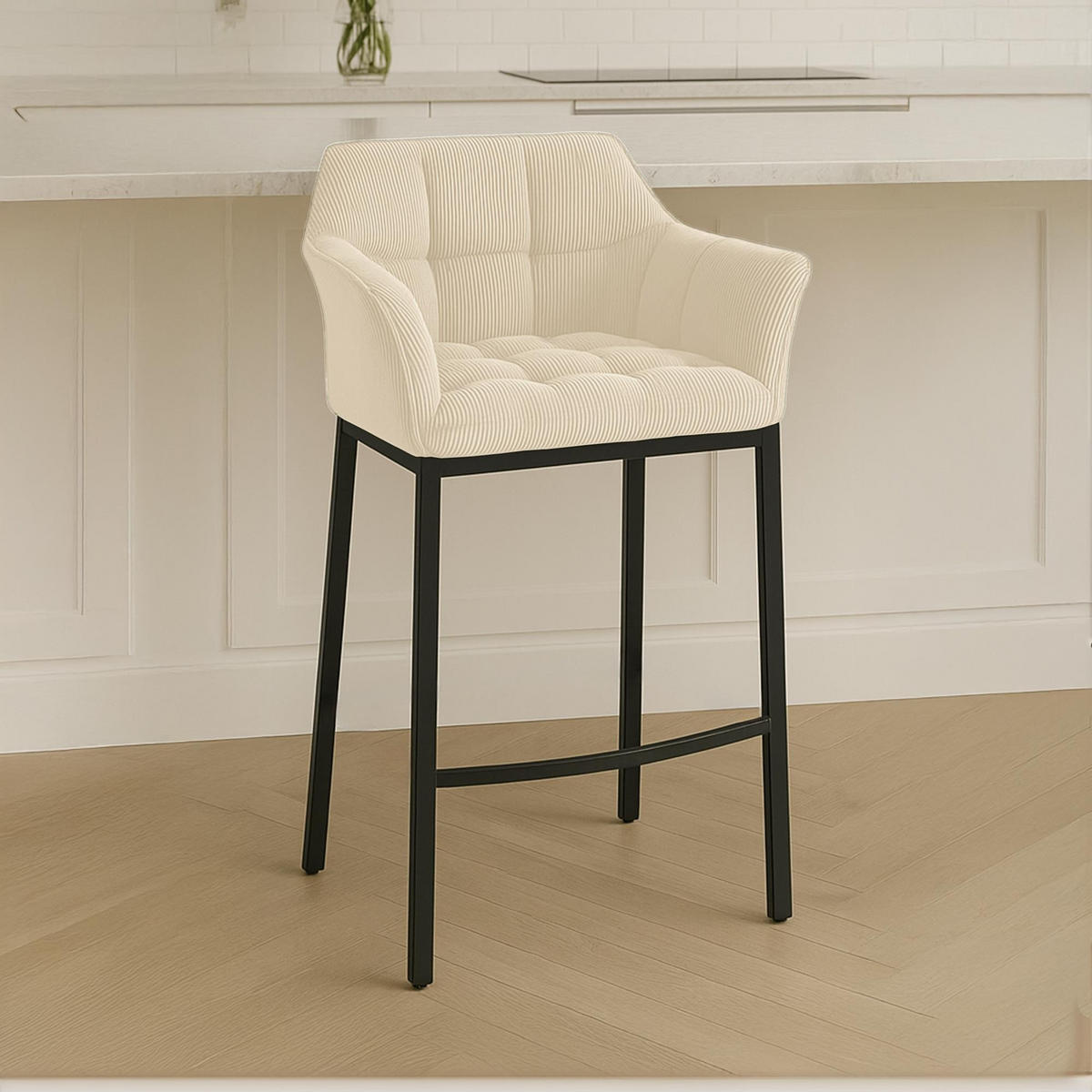 BARHOCKER Damaso Cordbezug 110x64x48 cm creme - Creme, Metall (64/110/48cm) - furnicato