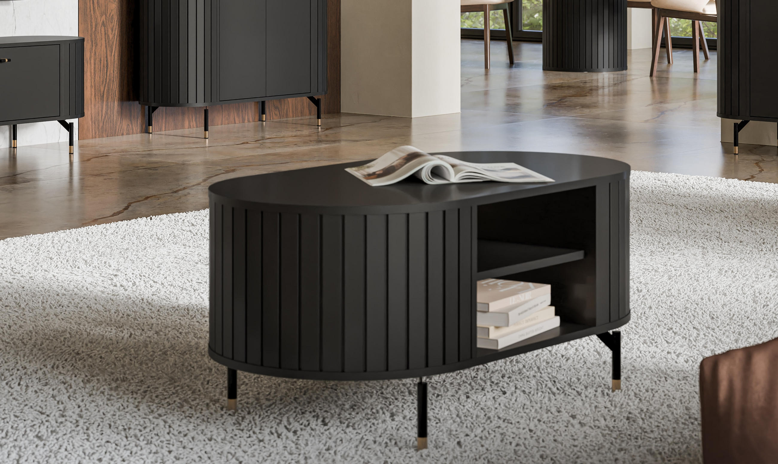 COUCHTISCH Oval Schwarz matt 104/56/47 cm - Schwarz, Holzwerkstoff (56/104/47cm) - designimpex