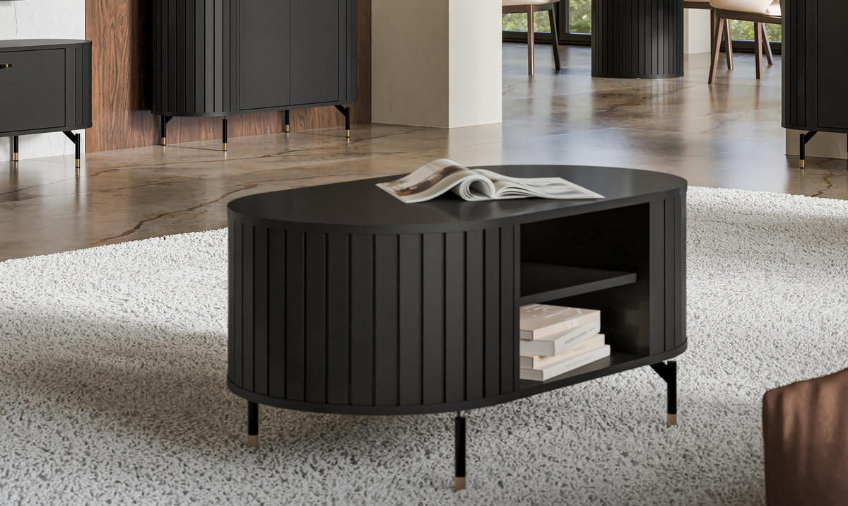 COUCHTISCH Oval Schwarz matt 104/56/47 cm - Schwarz, Holzwerkstoff (56/104/47cm) - designimpex