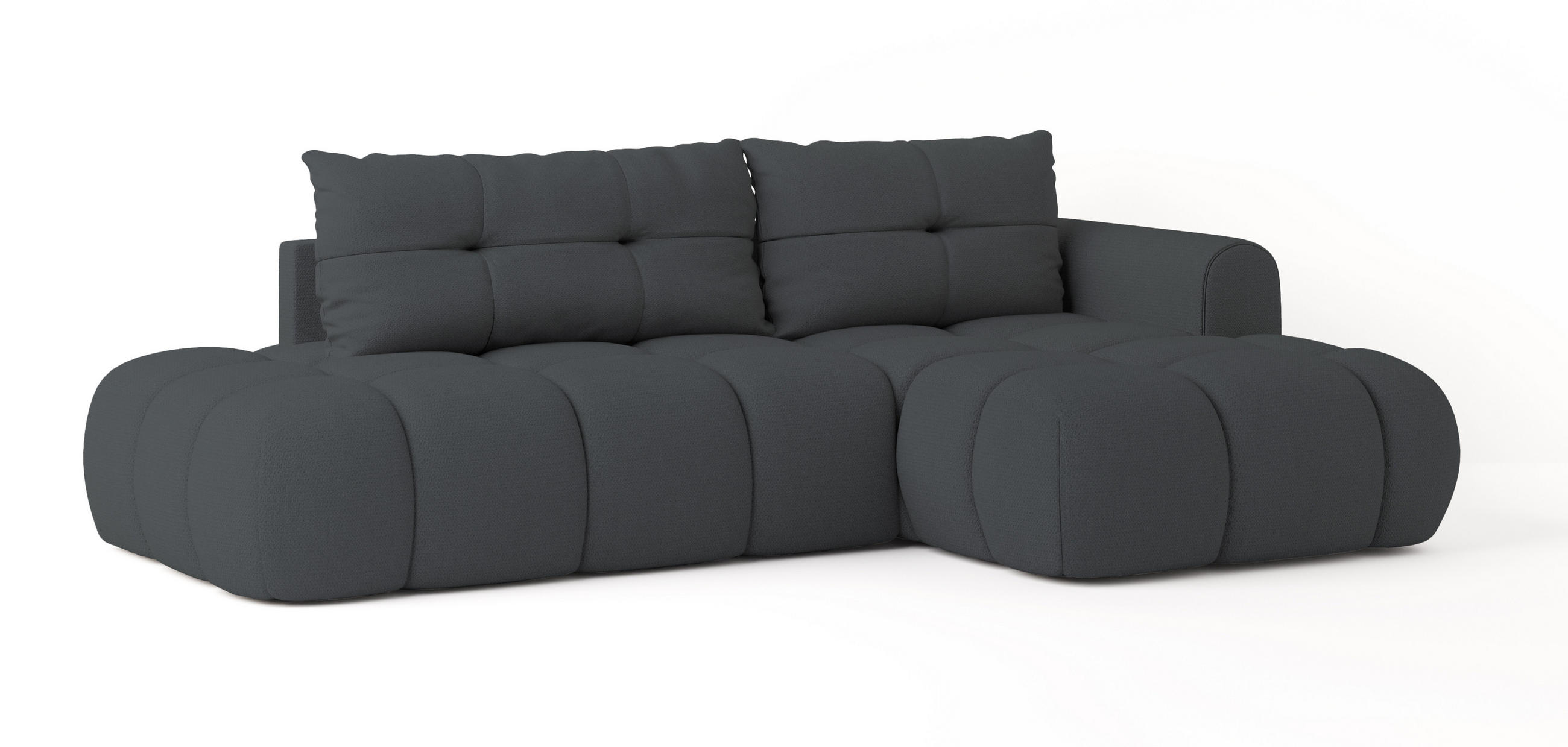 ECKSOFA FLUMA R-S Graphitfarben Geflochtener Stoff mit Schlaffunktion - Graphitfarben, Holz (274/165cm) - MASSENO