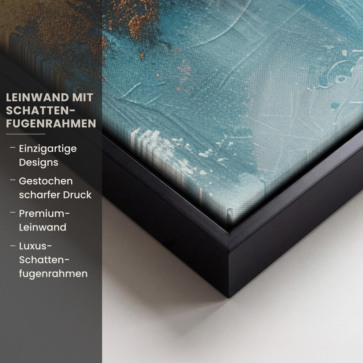 LEINWAND Bilder mit Rahmen - Abstrakt - Kunst - Gold - Blau - 60x80 - Petrol, Textil (60/80cm) - MuchoWow