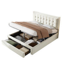 POLSTERBETT 140/200 cm mit verstellbarem Kopfteil, hydraulischem Stauraum und 2 Schubladen, Samt Beige - Beige, Textil (140/200cm) - Redom
