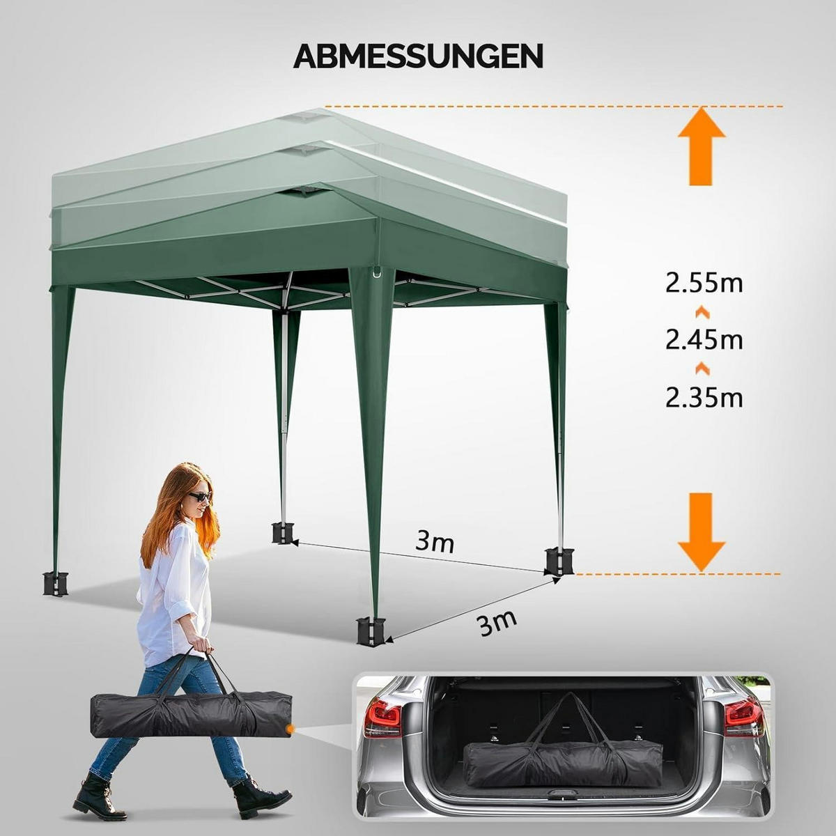 FALTPAVILLON 3x3m mit 4 Seitenteilen Grau - Olivgrün, Metall (300/260/300cm)