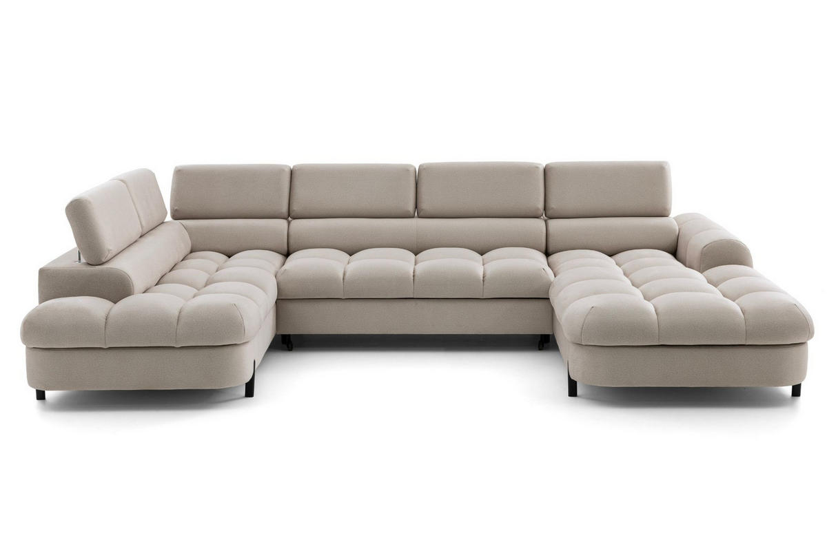 ECKSOFA U-Form BOWL U Links mit Schlaffunktion 125x265 Velours Creme - Creme/Schwarz, Holz/Textil (339/90/195cm) - Muffo