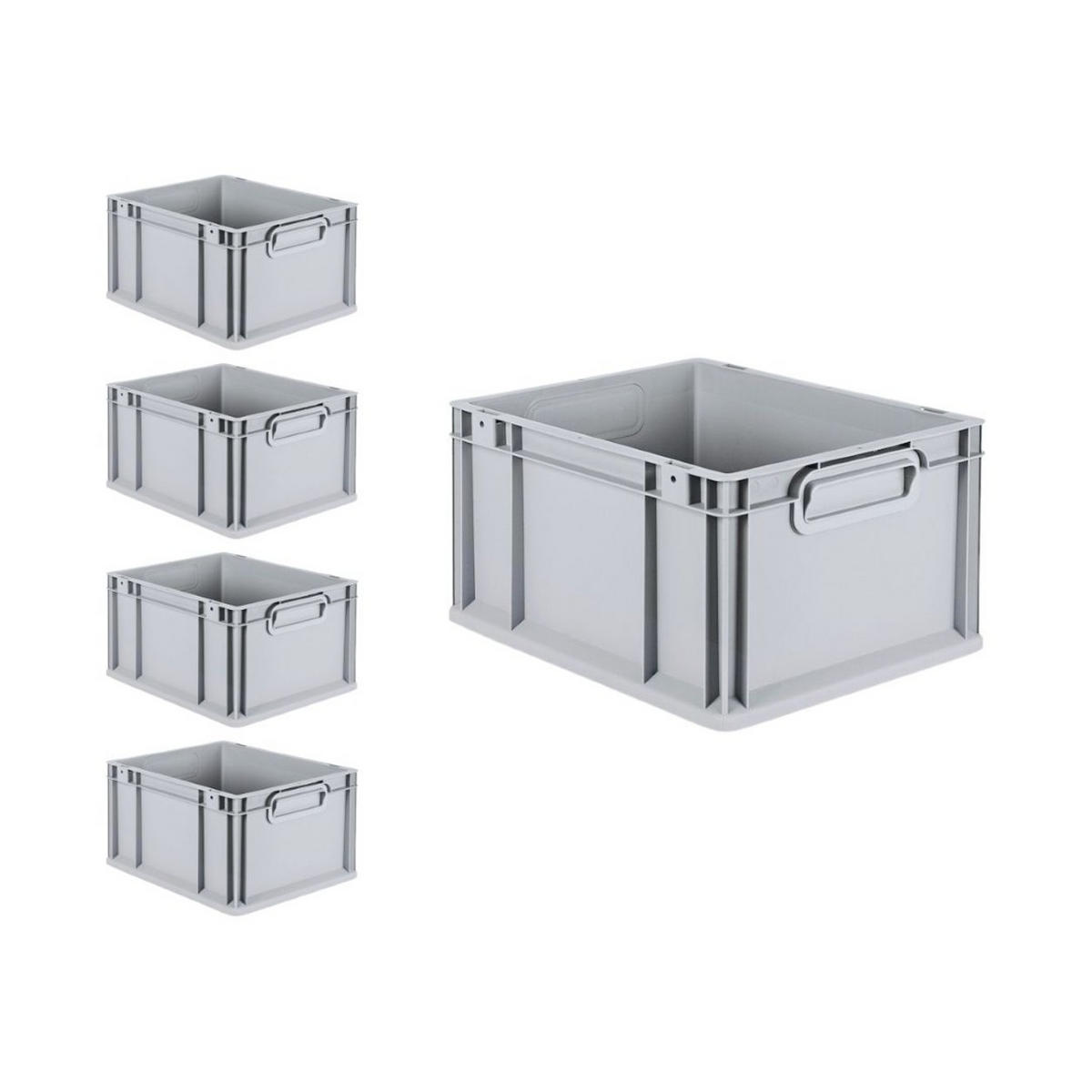 EUROBOX 5x Nextgen Economy Mit Scharnierdeckel Grau/Schwarz Griffe Geschlossen - Schwarz, Kunststoff (30/22/40cm) - PROREGAL