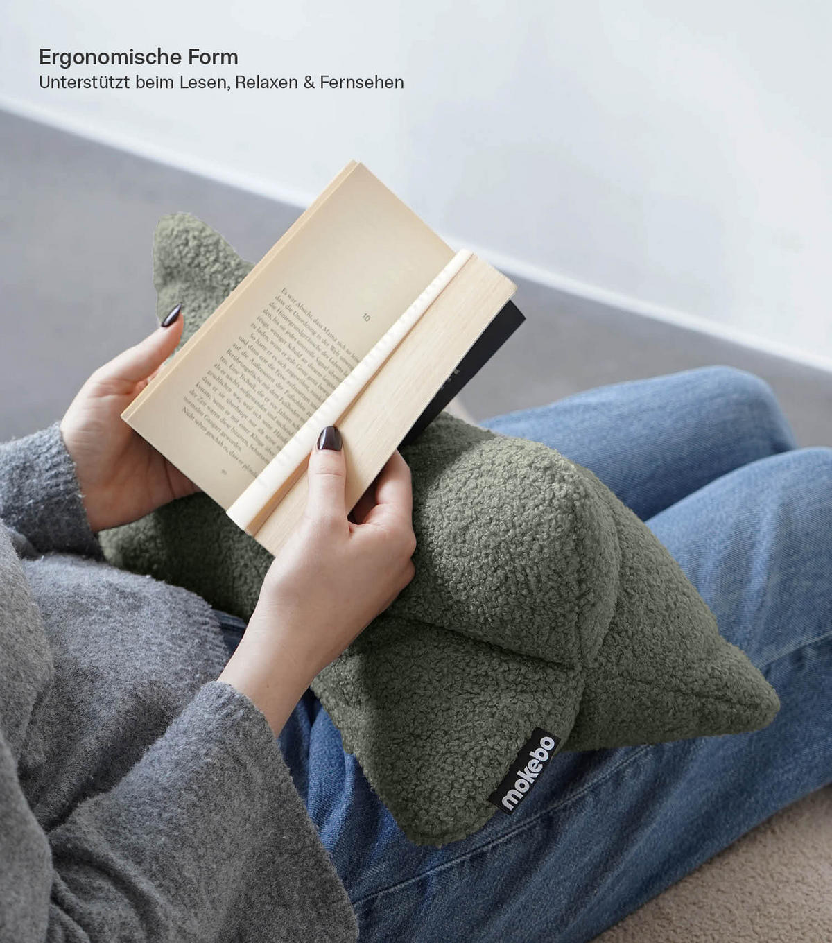 NACKENKISSEN Der Leseknochen - Grün, Textil (42/22cm) - Mokebo