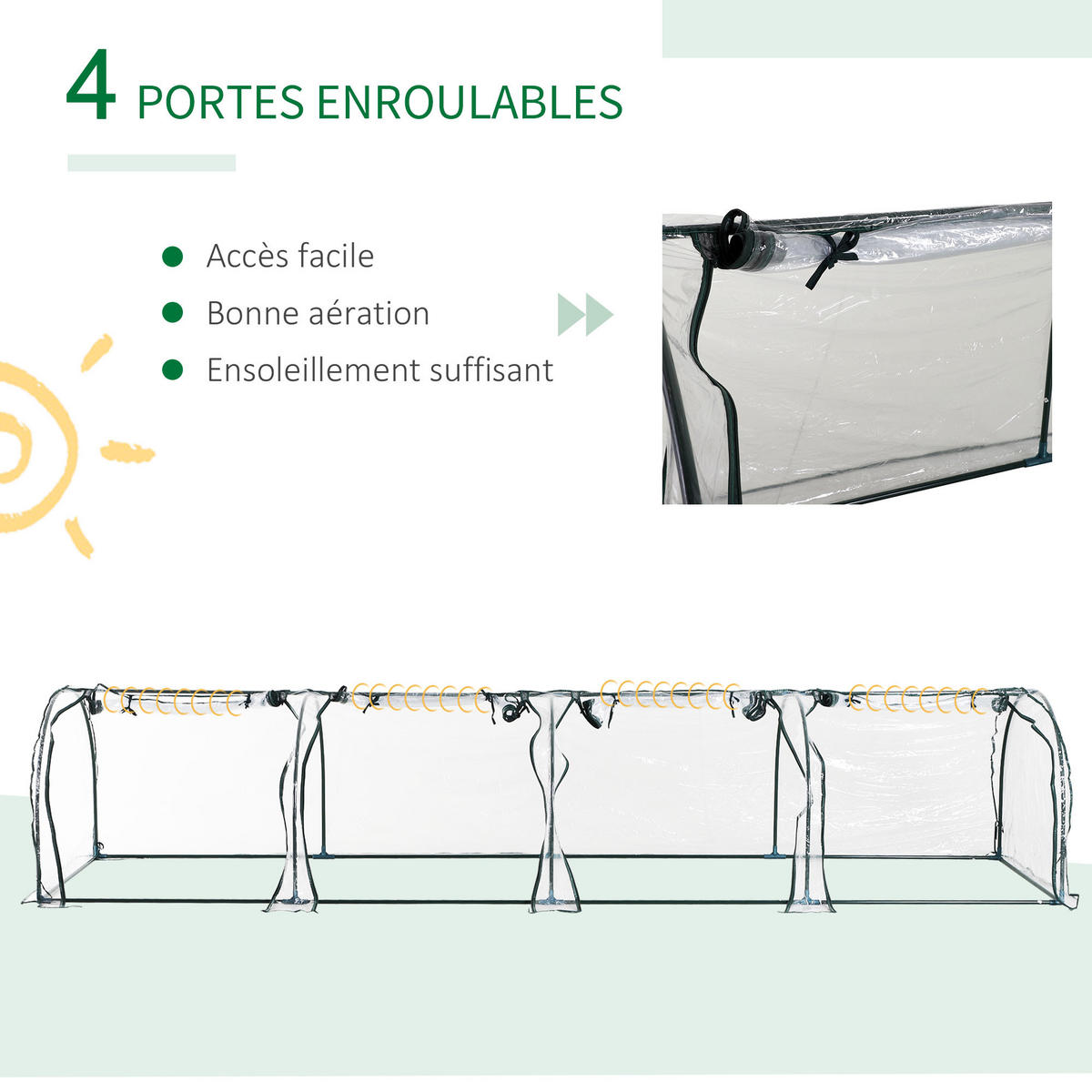 GEWÄCHSHAUS DE-11934 mit 4 Reißverschlussfenstern Grün & Transparent - Transparent, Metall (100/80/395cm) - ComfortXL