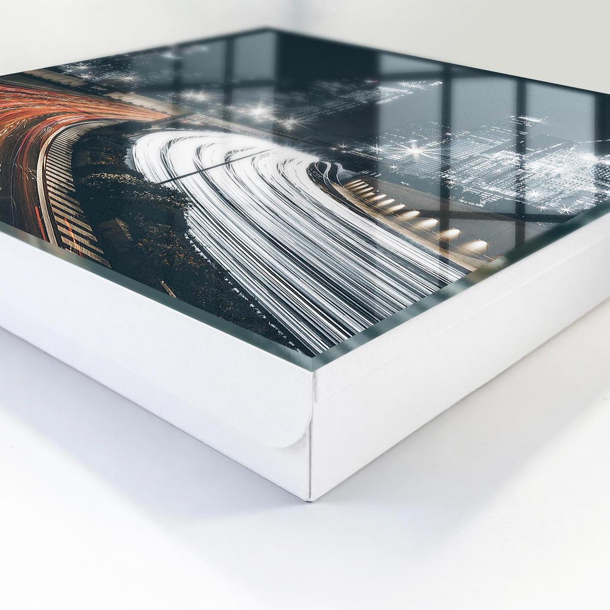 SCHLÜSSELBOX Weiß 30x30 cm – Türöffnung nach rechts - Stadt bei Nacht - Schwarz, Metall (30/30/5cm) - TULUP