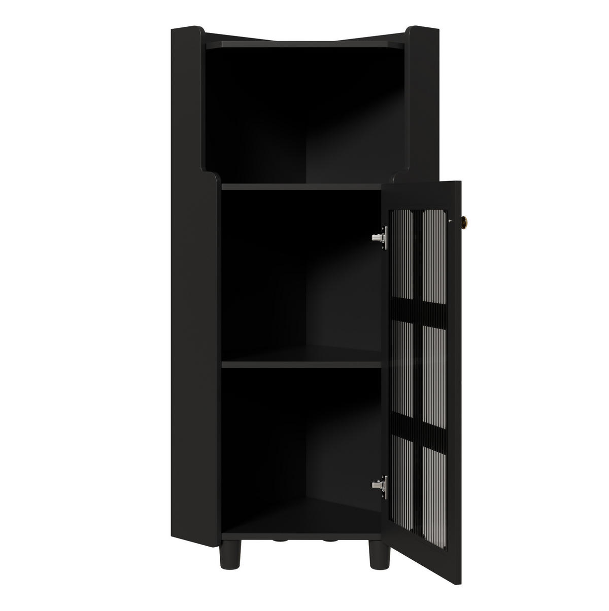 LED-ECKSCHRANK 63.5x16.5x124 cm Schwarz aus Spritzglas mit App-LED & 2-in-1 Stauraum - Schwarz, Holzwerkstoff (63.5/124/16.5cm) - Modfu