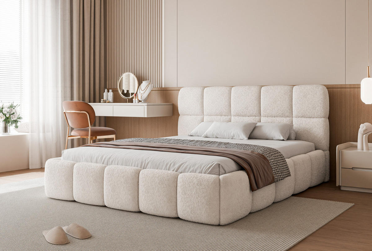 POLSTERBETT CERETTO 180x200 cm Creme (Stoff Legend) - mit Bettkasten und Holzlattenrost - Creme, Holzwerkstoff/Textil (180/200cm) - Ravio