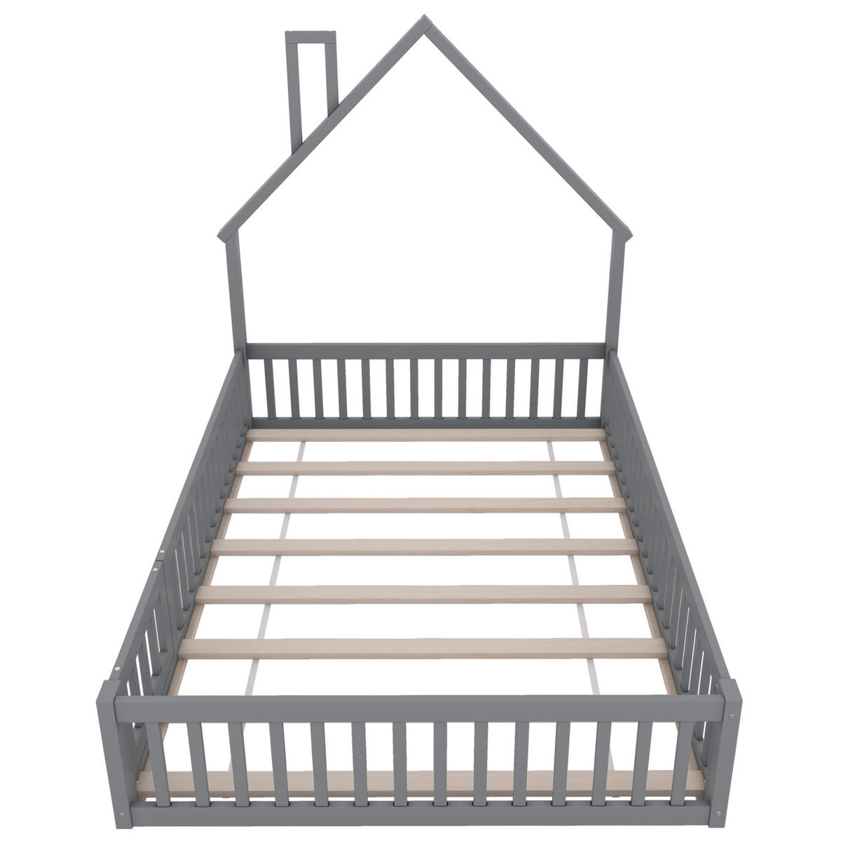 KINDERBETT mit Schutzgitter 140x200 cm Kiefernholz Grau - Grau, Holzwerkstoff (140/200cm) - Beauniv