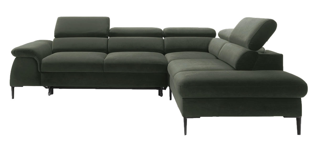 SCHLAFSOFA 280 cm Amaro L mit verstellbaren Kopfstützen, Rechts, Grün - Grün, Holz (214/280cm) - Emporius