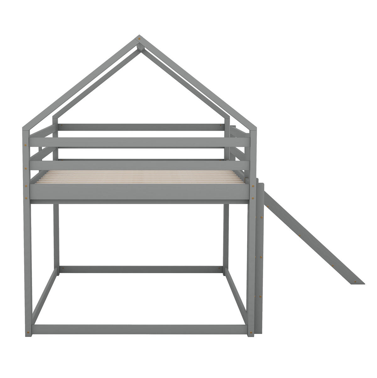 ETAGENBETT 140/200 cm mit Rutsche, Leiter und Hausdesign aus Kiefer , Grau - Grau, Holzwerkstoff (140/200cm) - Redom