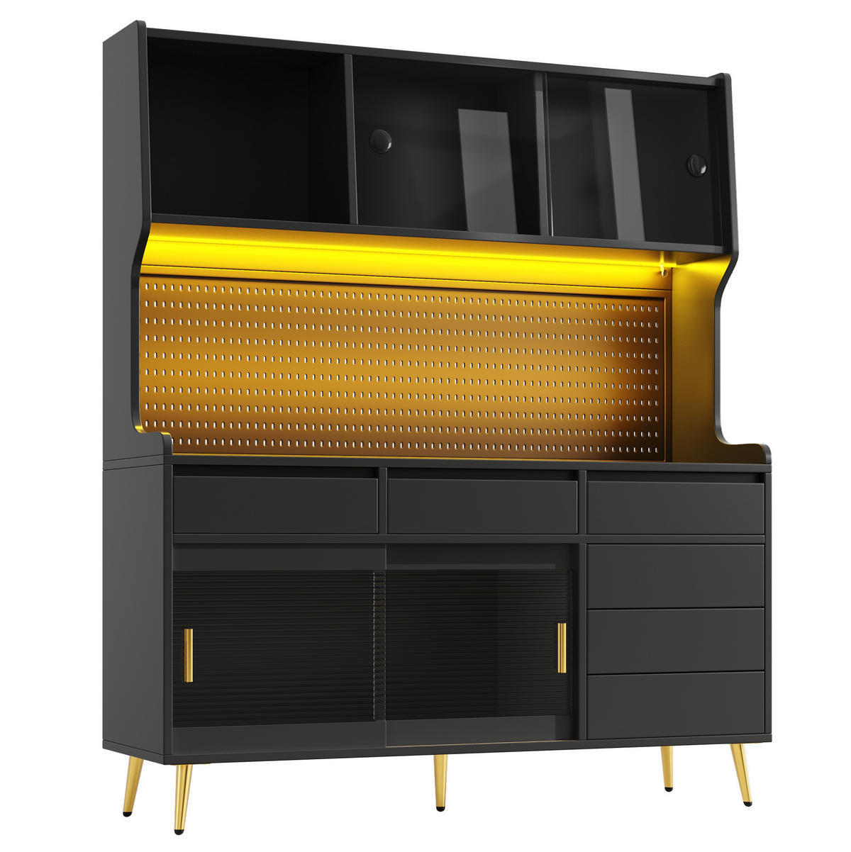 VISOKI element, 145/39/171 cm, MDF i staklo, crna, s LED rasvjetom - crna, drvni materijal (145/171/39cm) - BEAOK
