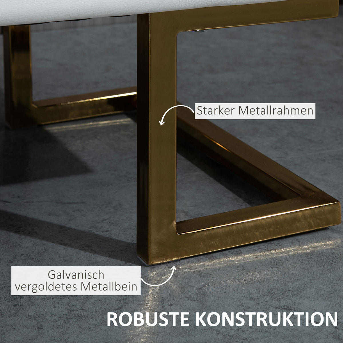 BETTBANK, Wohnzimmer, Kunstleder, Metall, Weiß+Gold, 120 x 43 x 42 cm - Weiß, Kunststoff (43/42/120cm) - HOMCOM